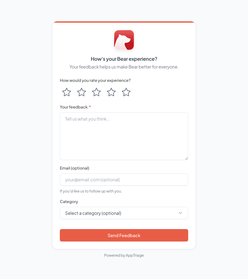 Bear branded feedback form with custom accent color