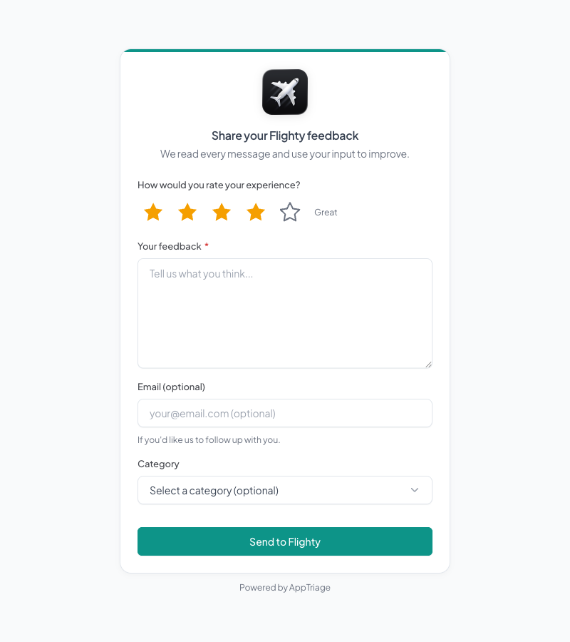 Flighty branded feedback form