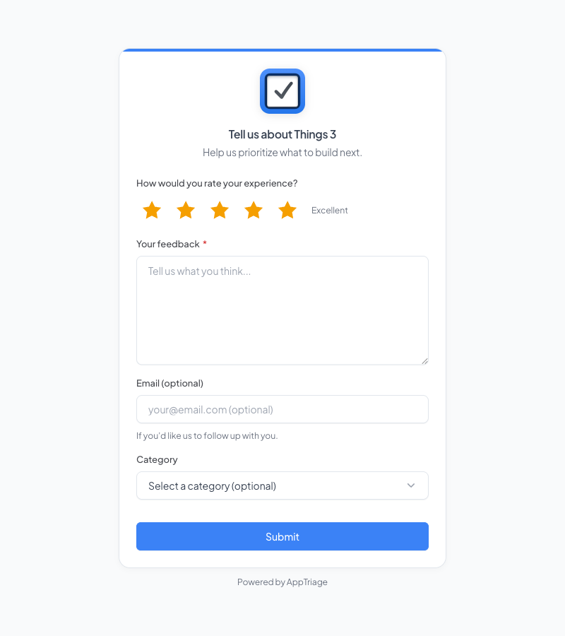 Things 3 branded feedback form