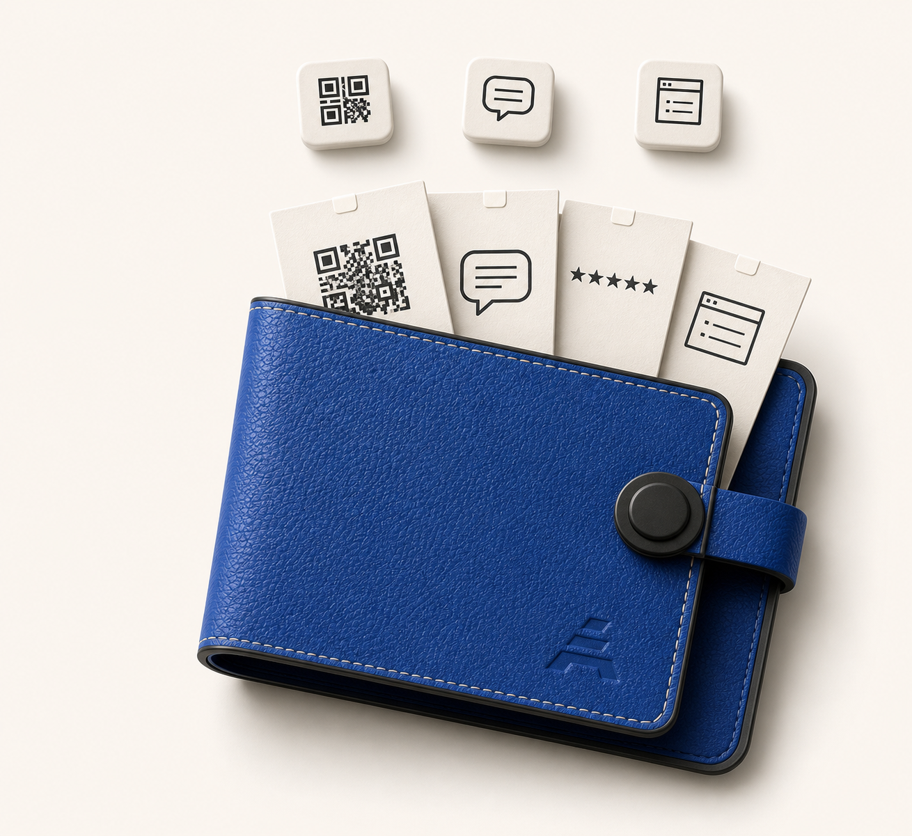 A premium blue feedback folio organizing QR, app, and website responses into one inbox