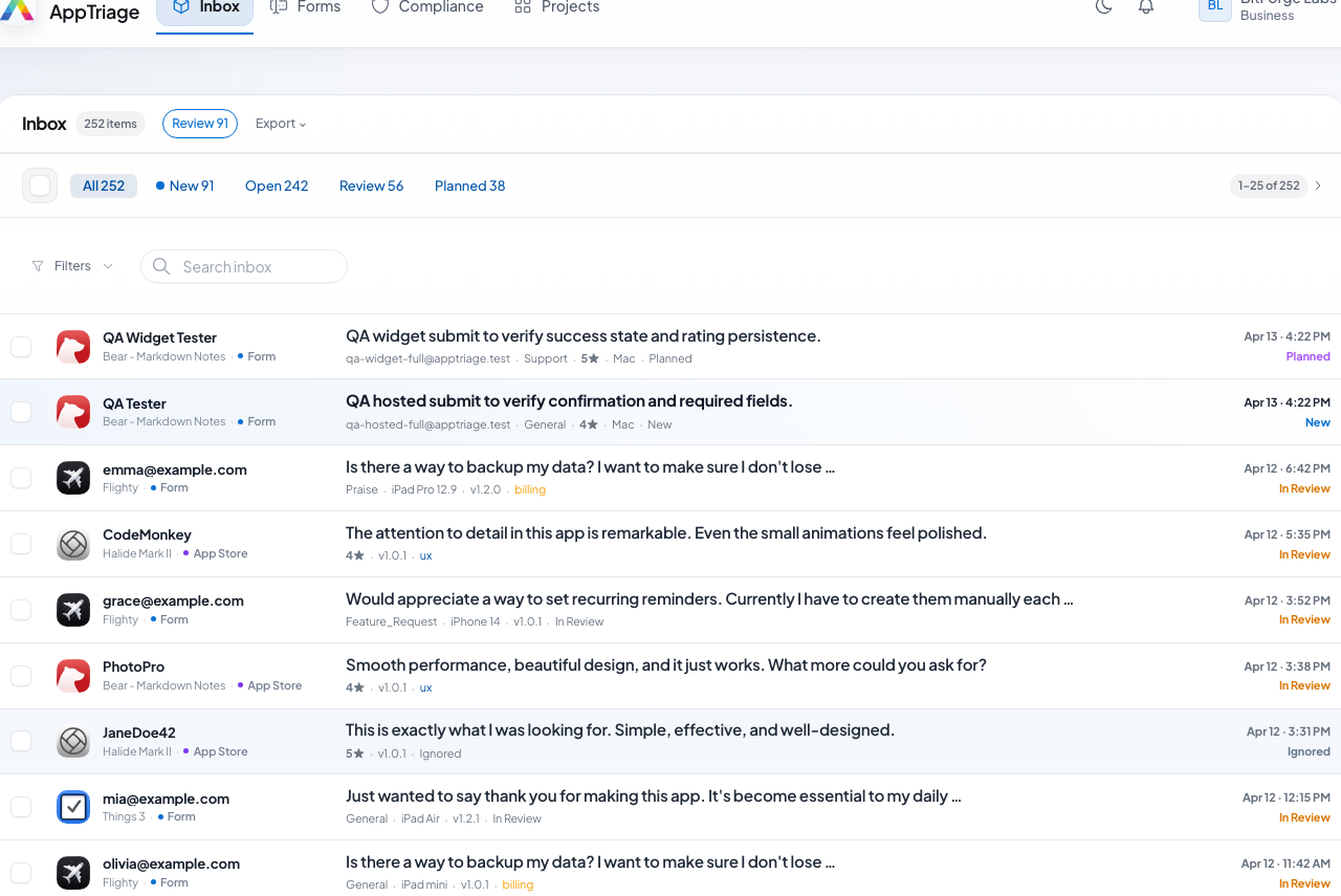 AppTriage inbox queue