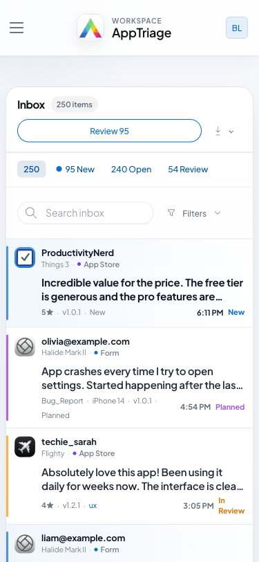 AppTriage mobile inbox