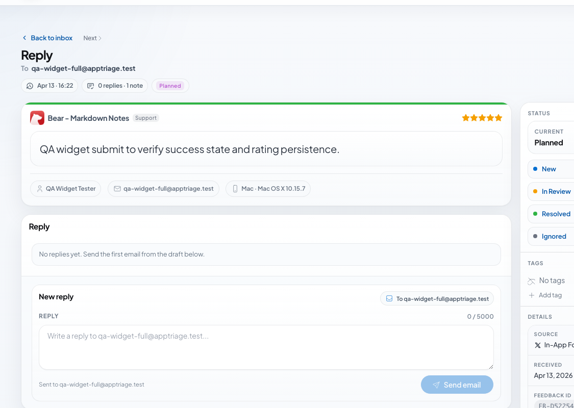 Replying to feedback in AppTriage
