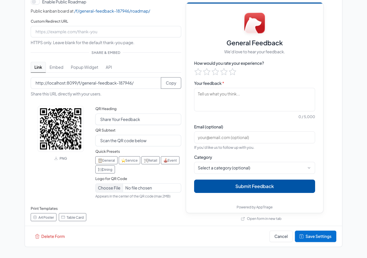 QR codes and share options